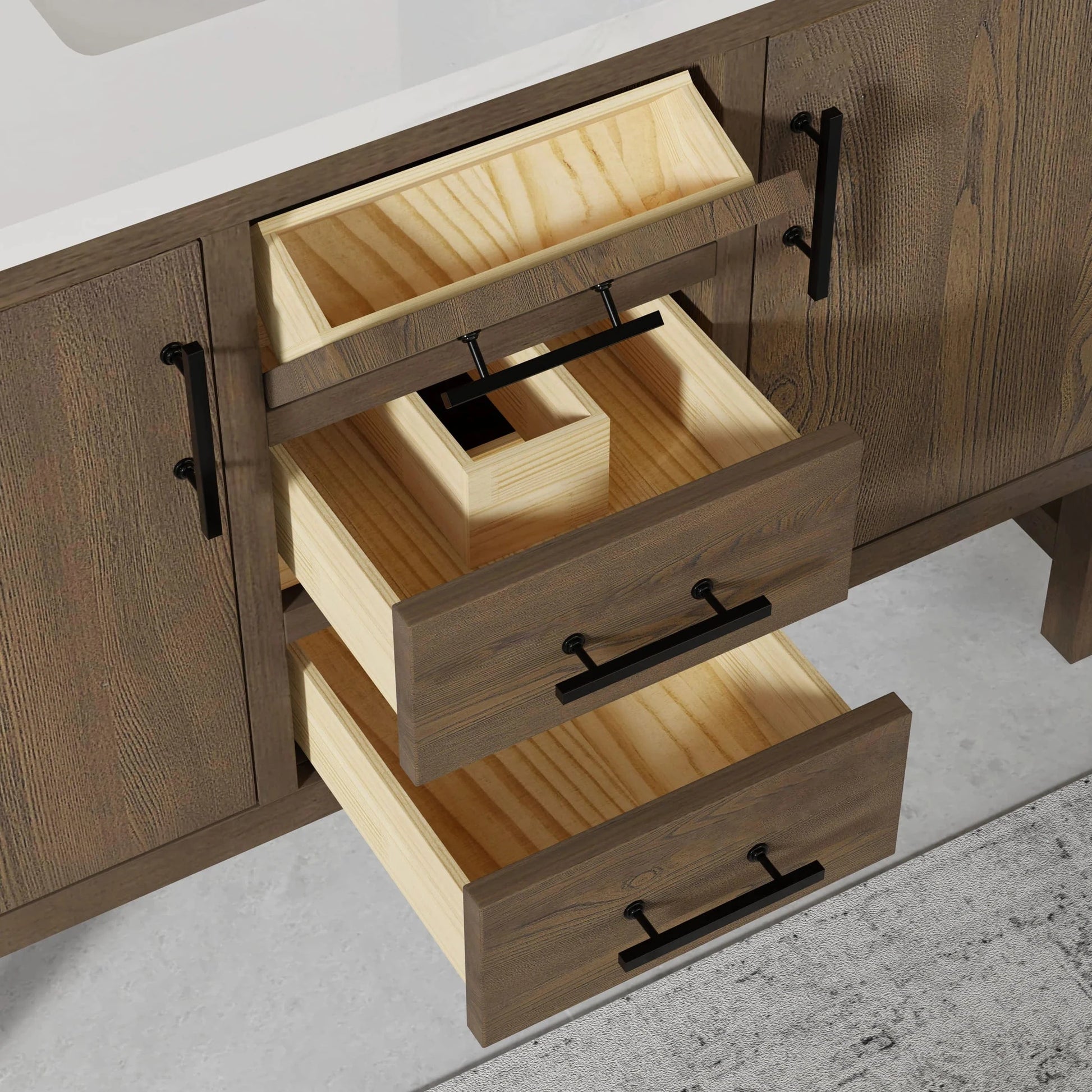 Solon 48“ Vanity Family Set with Calacatta Sintered Stone Top Horizon Tile
