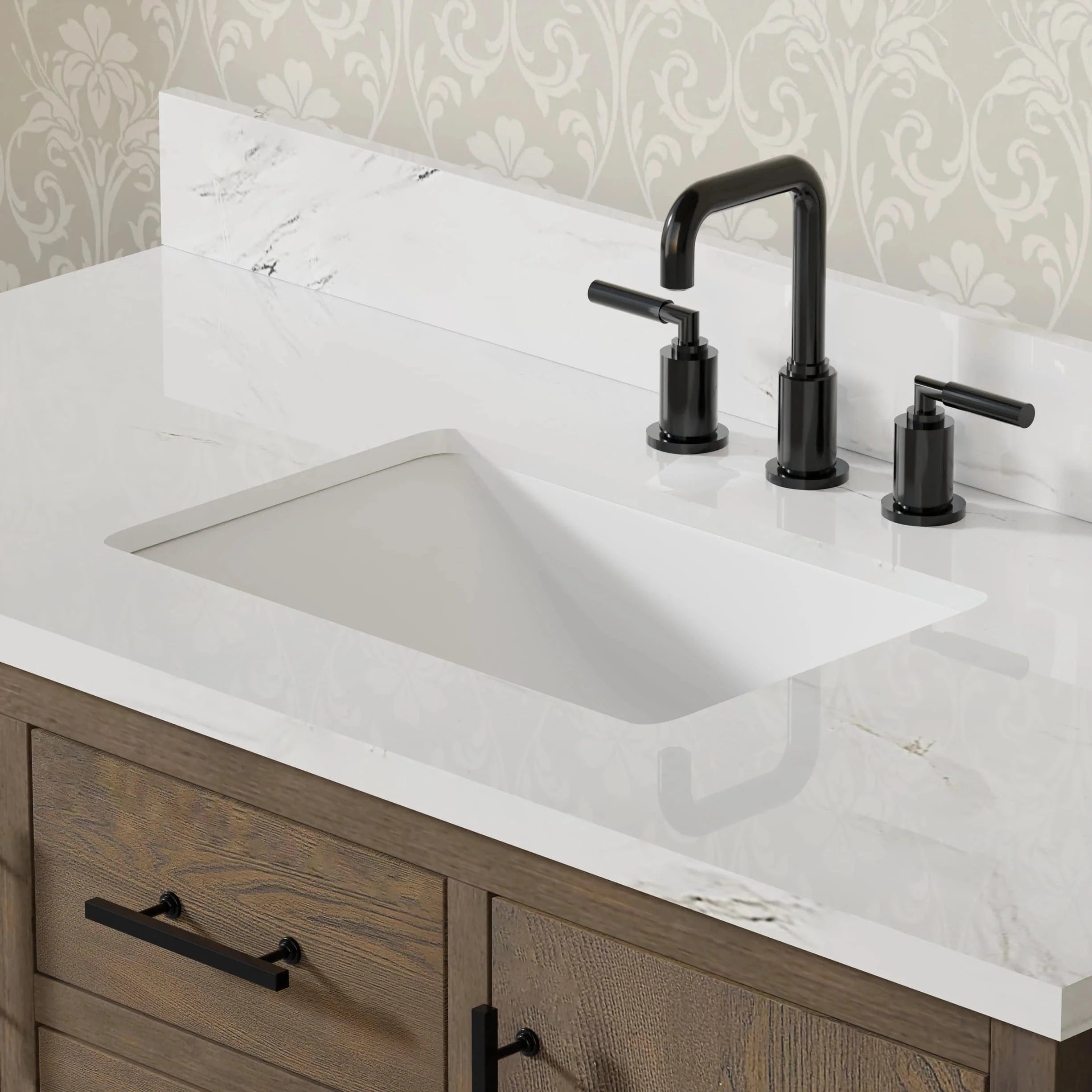 Solon 48“ Vanity Family Set with Calacatta Sintered Stone Top Horizon Tile