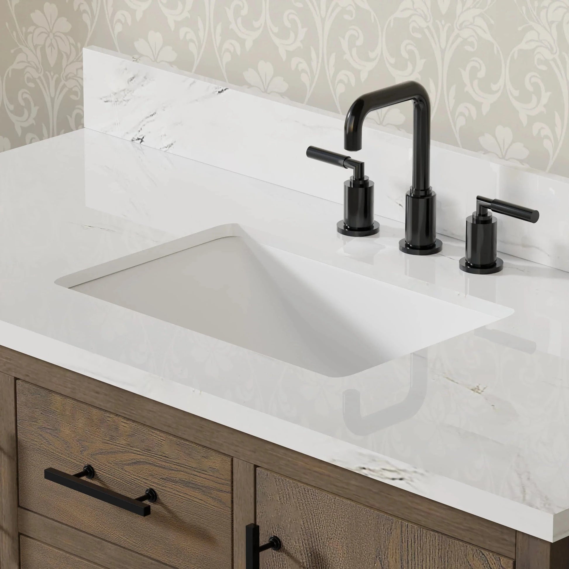 Solon 48“ Vanity Family Set with Calacatta Sintered Stone Top Horizon Tile