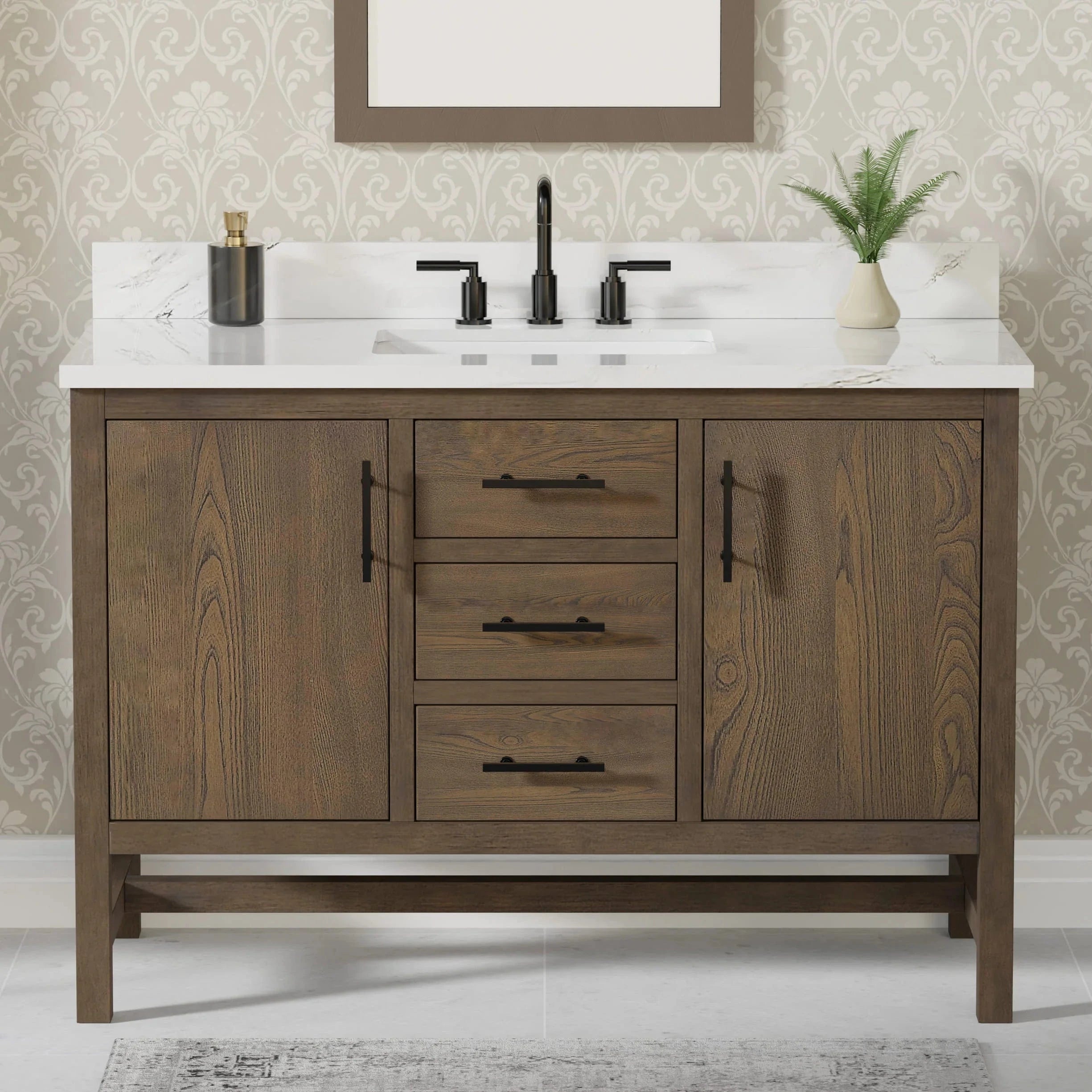 Solon 48“ Vanity Family Set with Calacatta Sintered Stone Top Horizon Tile