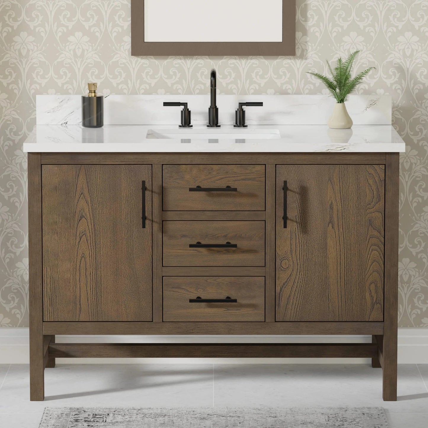Solon 48“ Vanity Family Set with Calacatta Sintered Stone Top Horizon Tile