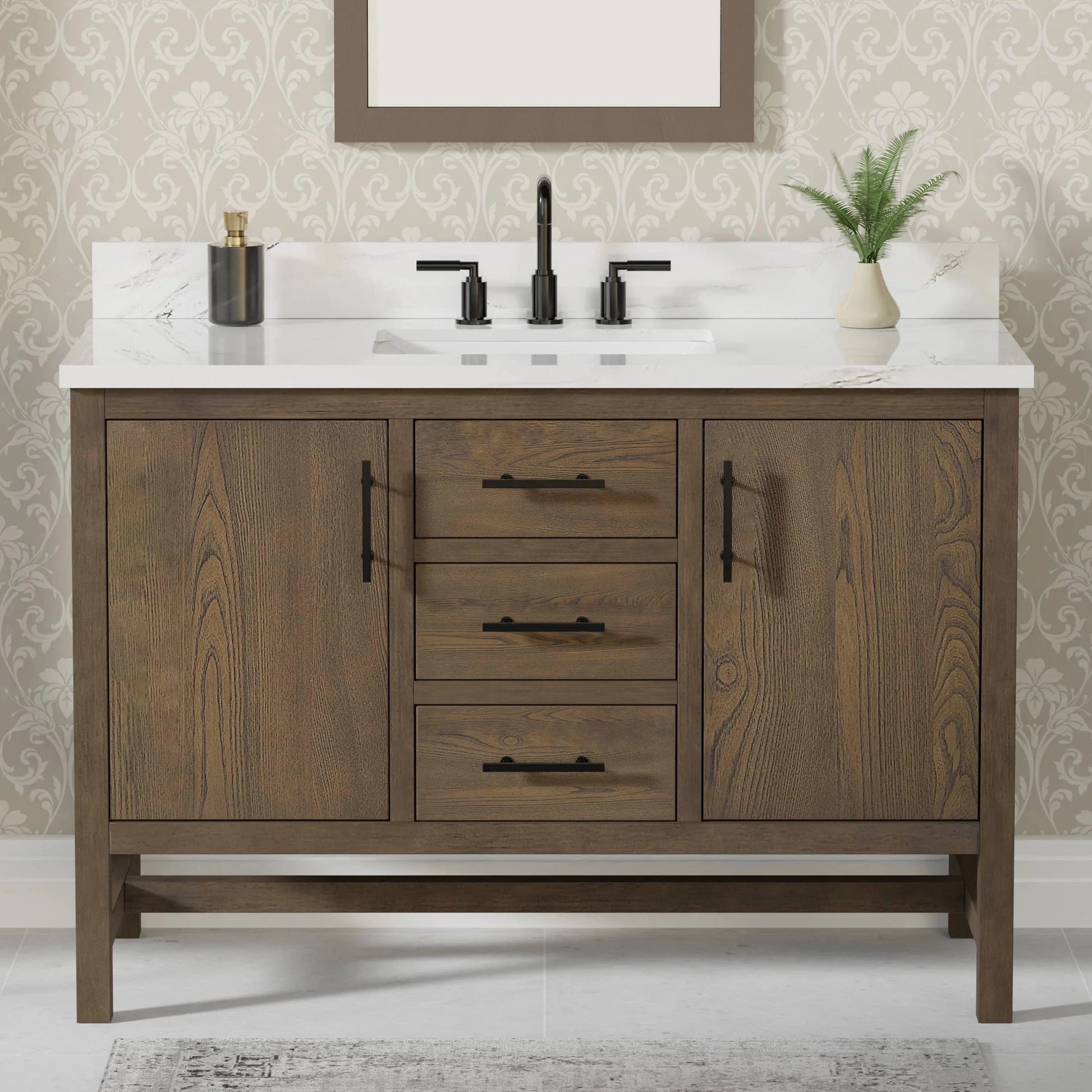 Solon 48“ Vanity Family Set with Calacatta Sintered Stone Top Horizon Tile