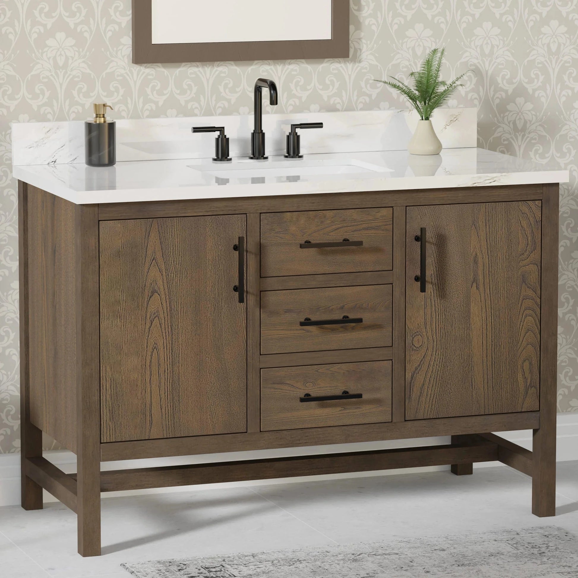Solon 48“ Vanity Family Set with Calacatta Sintered Stone Top Horizon Tile