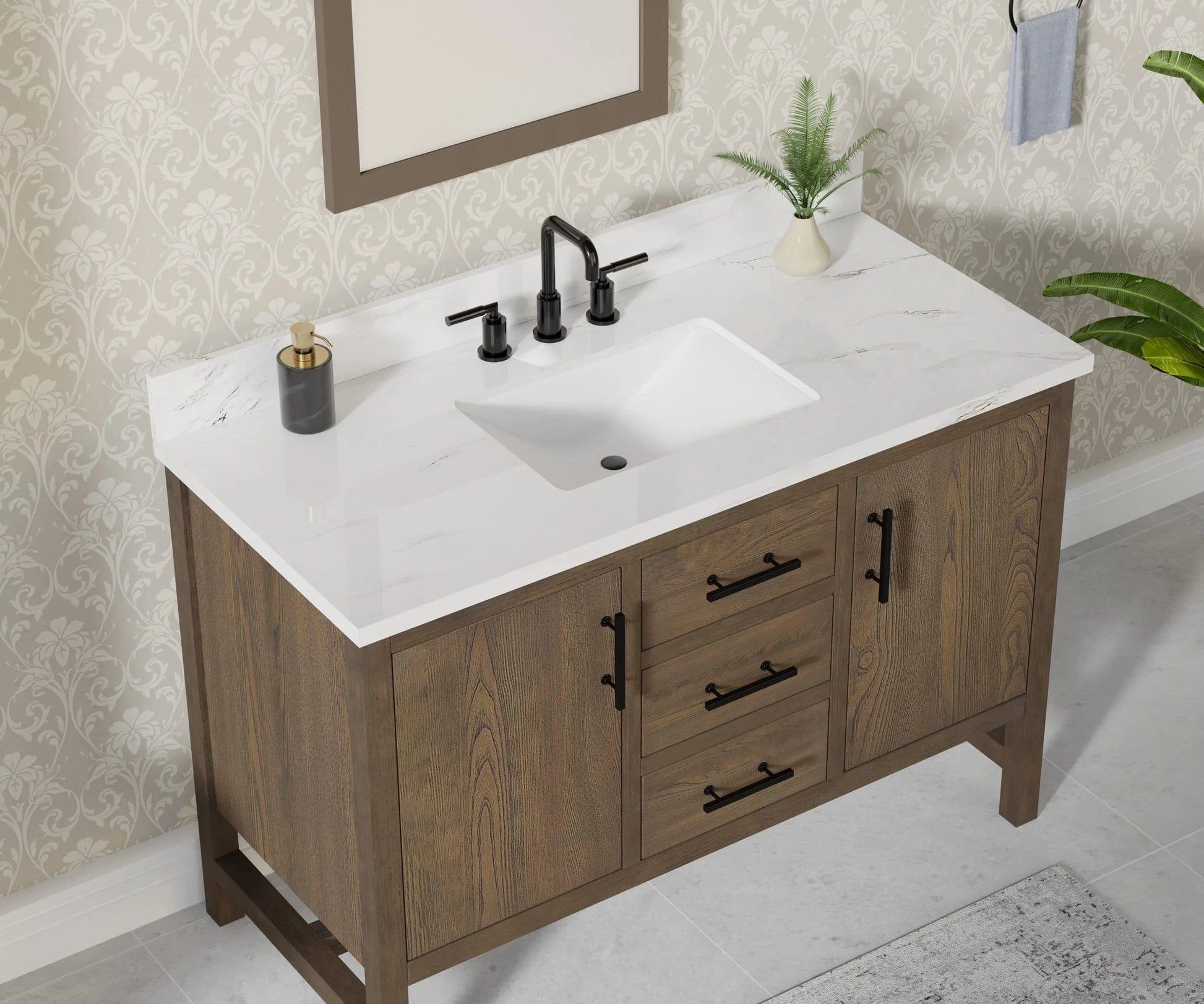 Solon 48“ Vanity Family Set with Calacatta Sintered Stone Top Horizon Tile