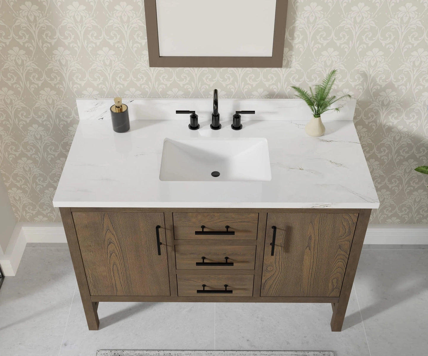 Solon 48“ Vanity Family Set with Calacatta Sintered Stone Top Horizon Tile