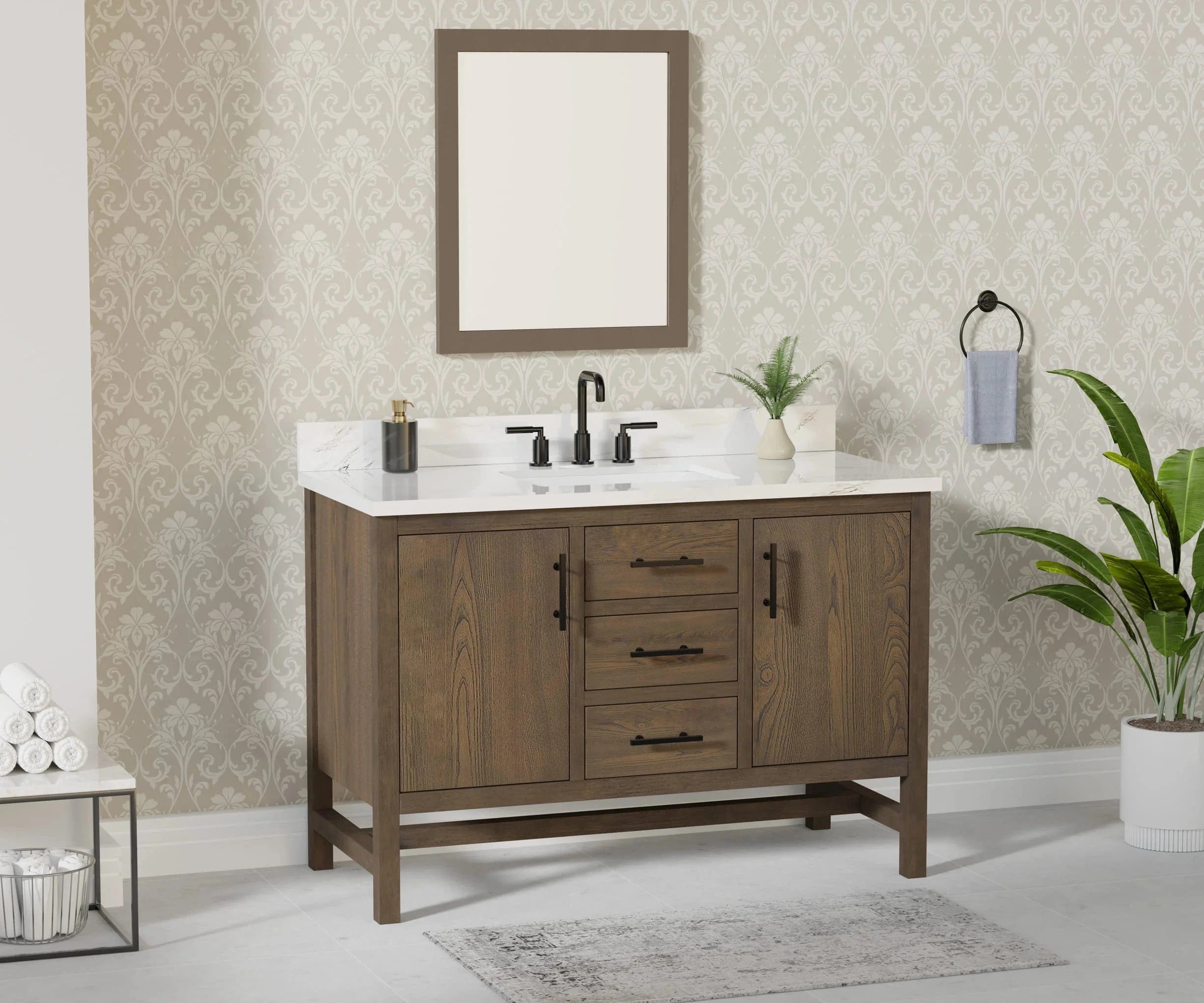 Solon 48“ Vanity Family Set with Calacatta Sintered Stone Top Horizon Tile