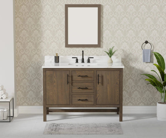 Solon 48“ Vanity Family Set with Calacatta Sintered Stone Top Horizon Tile