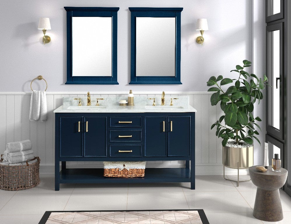 Manhattan 60" Navy Blue Vanity Combo with Authentic Italian Carrara Marble Top Horizon Tile
