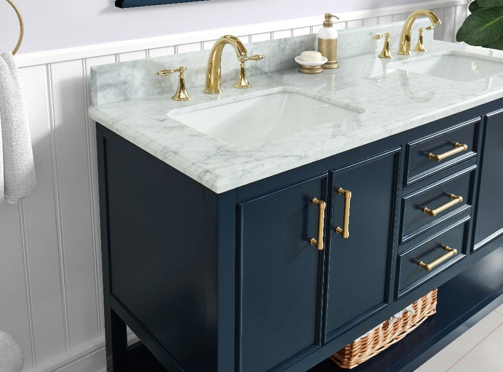 Manhattan 60" Navy Blue Vanity Combo with Authentic Italian Carrara Marble Top Horizon Tile