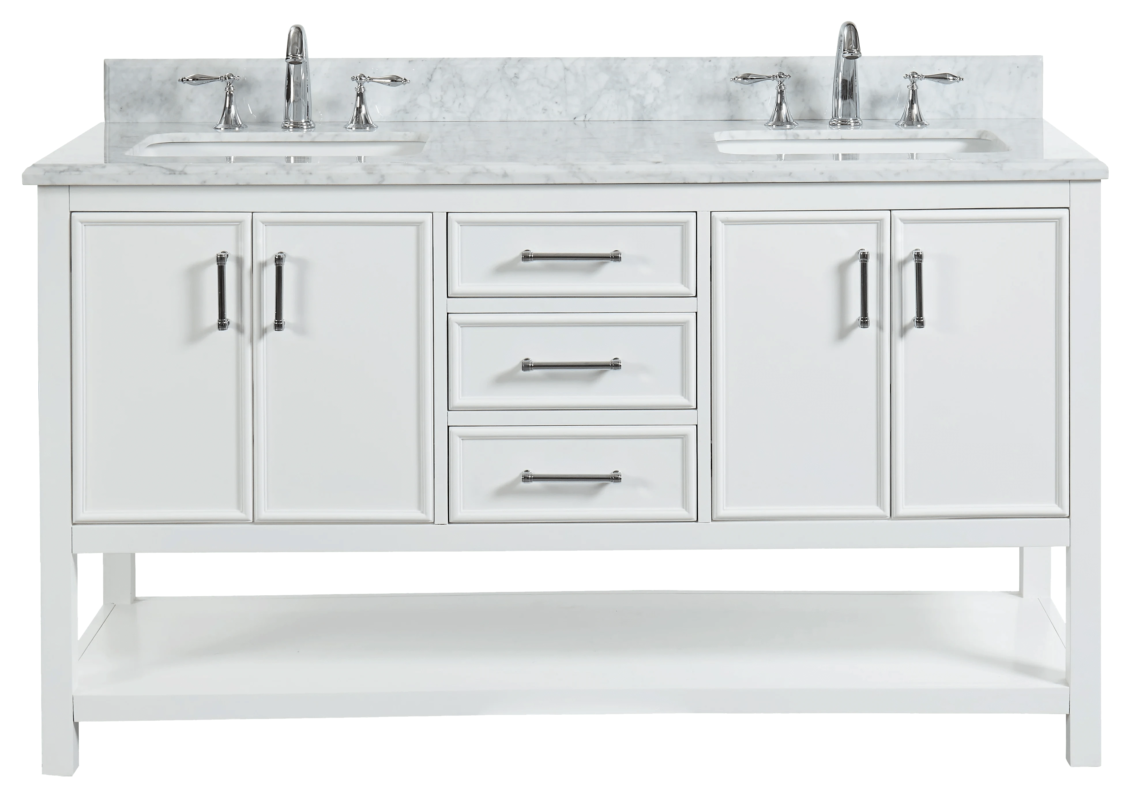 Manhattan 60" White Single Vanity With Carrara Marble Top Horizon Tile