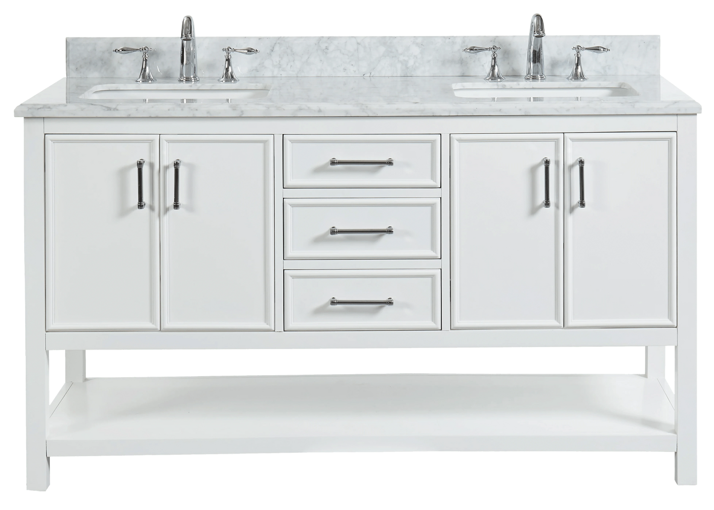 Manhattan 60" White Single Vanity With Carrara Marble Top Horizon Tile