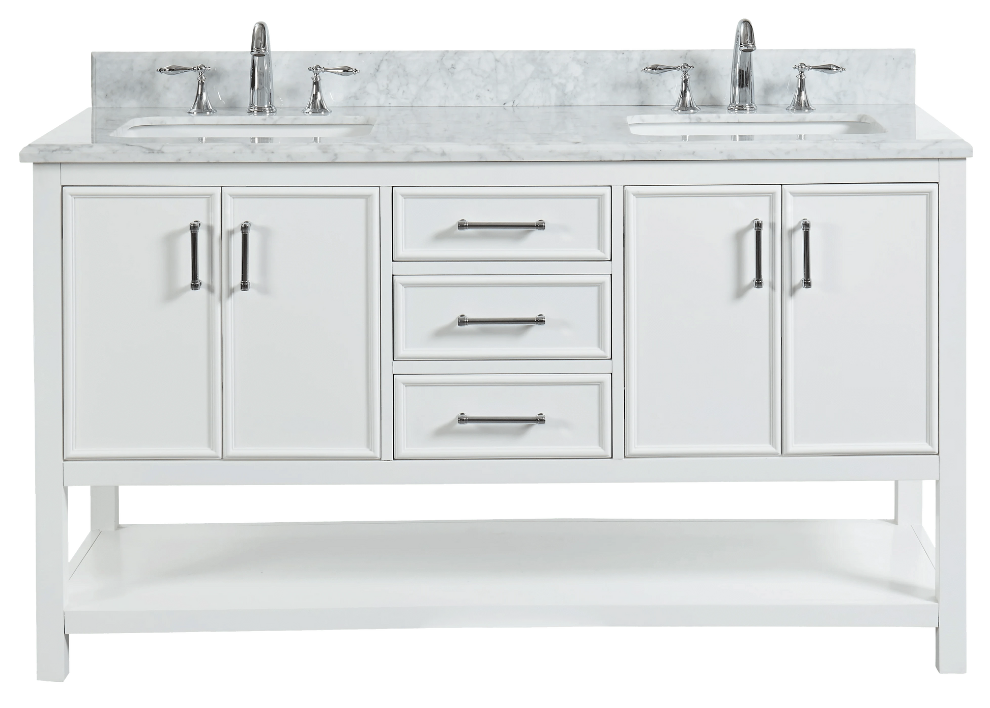 Manhattan 60" White Single Vanity With Carrara Marble Top Horizon Tile