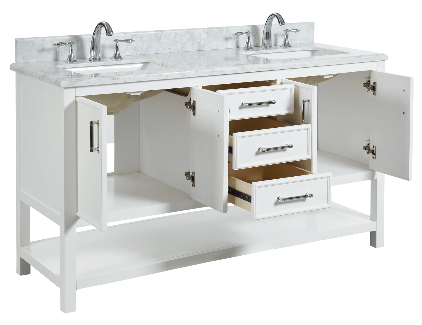 Manhattan 60" White Single Vanity With Carrara Marble Top Horizon Tile