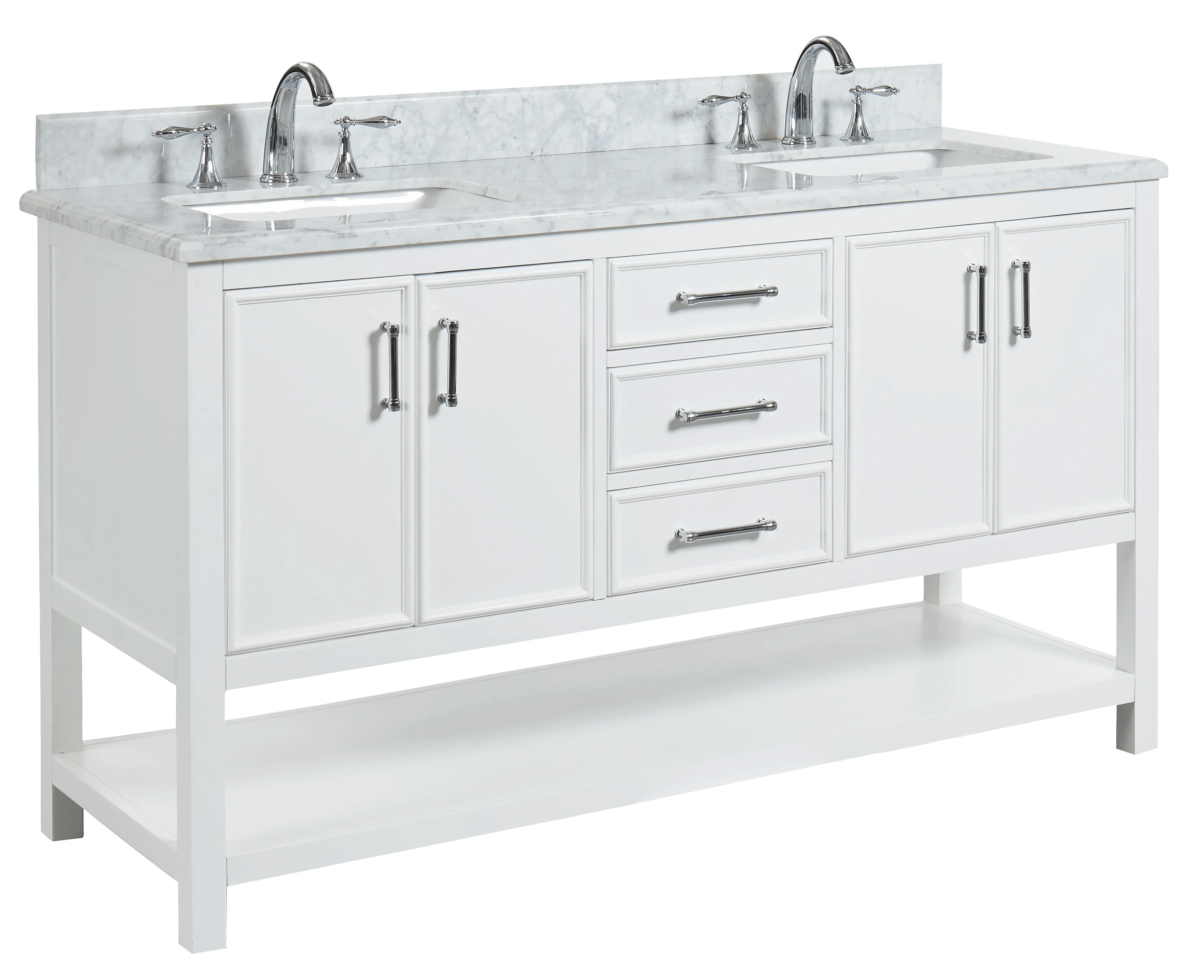 Manhattan 60" White Single Vanity With Carrara Marble Top Horizon Tile