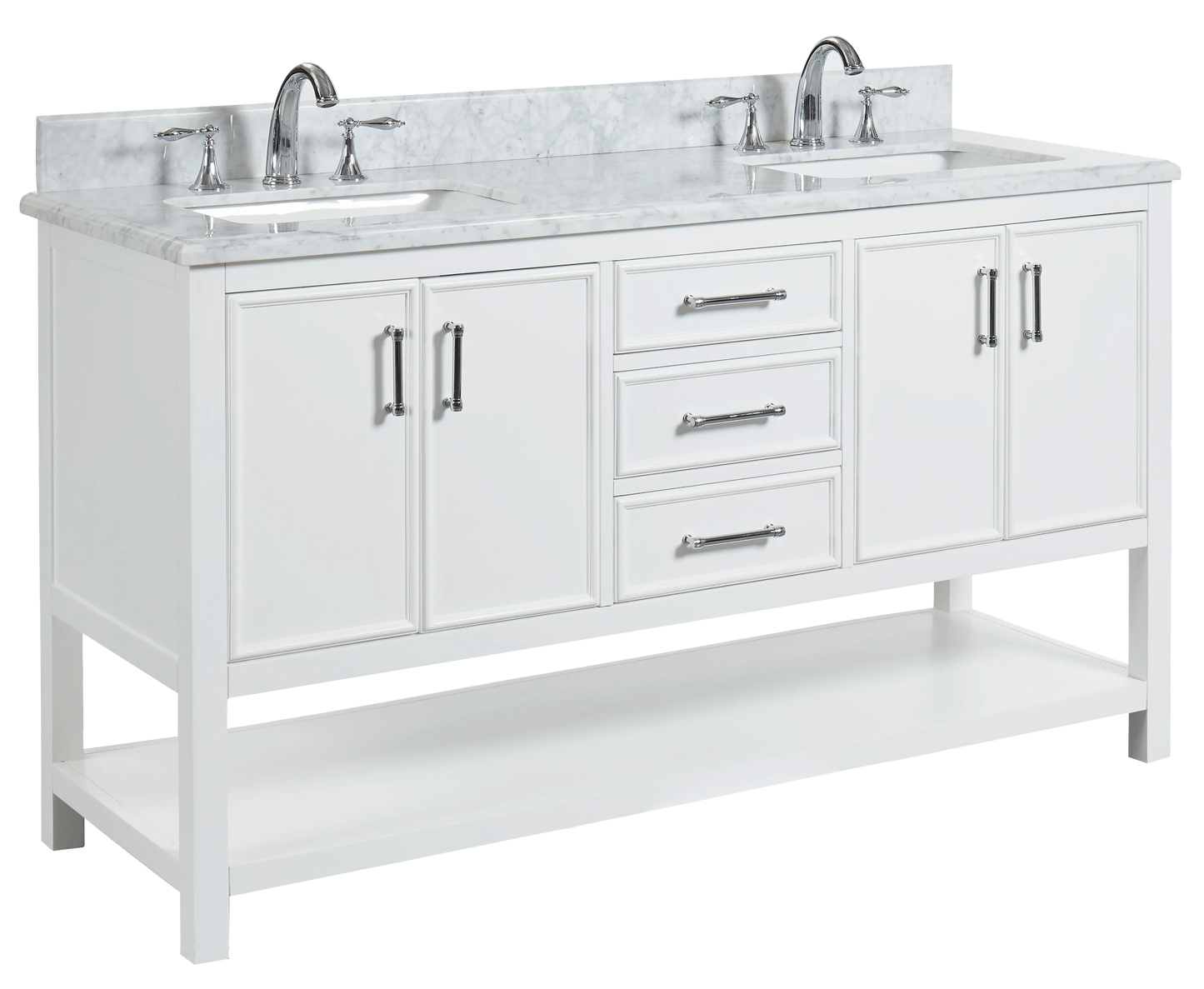 Manhattan 60" White Single Vanity With Carrara Marble Top Horizon Tile