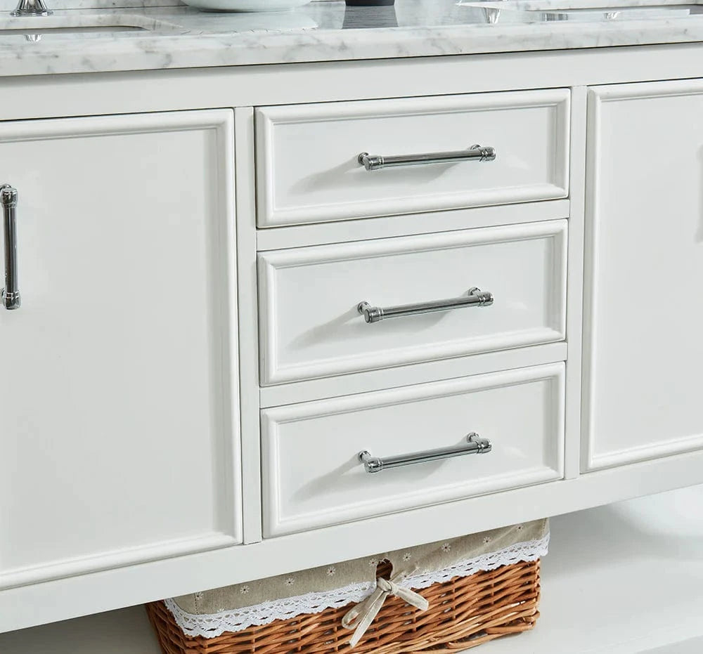 Manhattan 60" White Single Vanity With Carrara Marble Top Horizon Tile