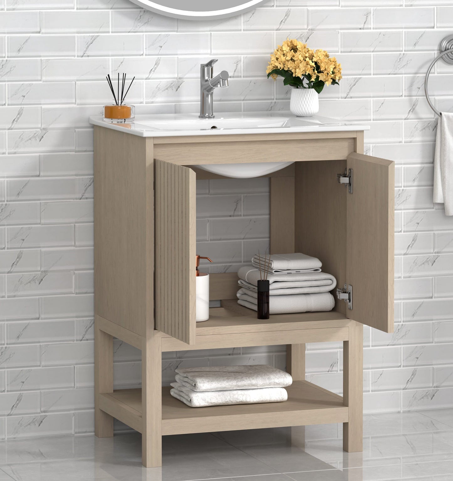 Mena 24" Single Vanity With Porcelain Top Horizon Tile