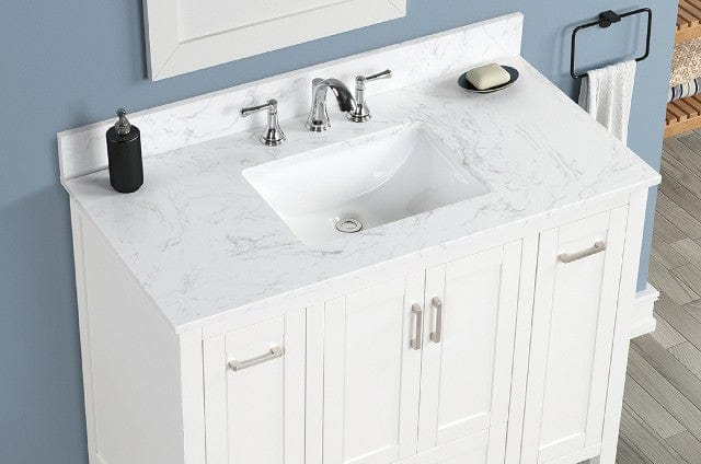 Milford 42" Dove White Vanity Combo with Carrara White Engineered Stone Top Horizon Tile