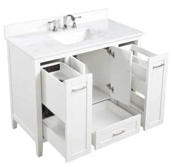 OasisTile Velora 42" Dove White Vanity Combo with Carrara White Engineered Stone Top Horizon Tile