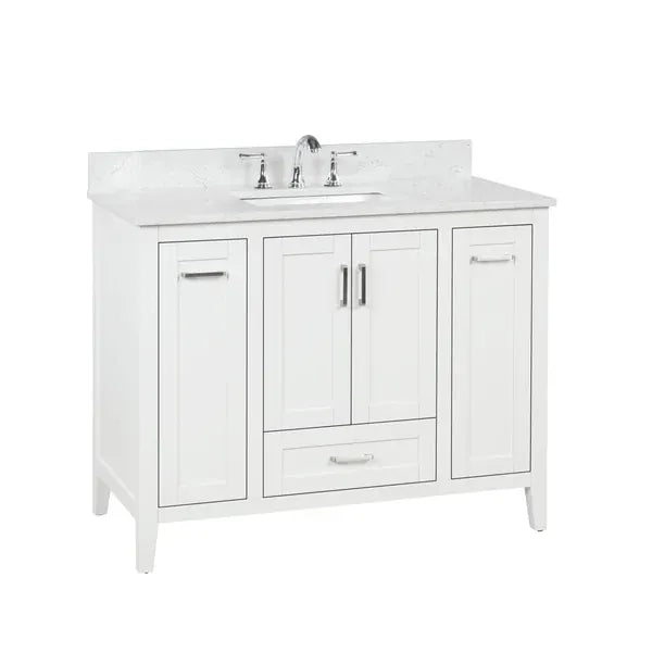 OasisTile Velora 42" Dove White Vanity Combo with Carrara White Engineered Stone Top Horizon Tile