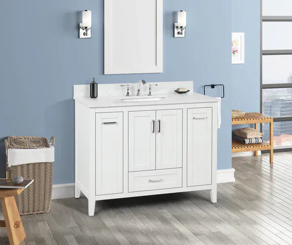 OasisTile Velora 42" Dove White Vanity Combo with Carrara White Engineered Stone Top Horizon Tile