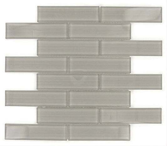 Grey Mini Subway Streak Glossy Glass Subway Tile Horizon Tile