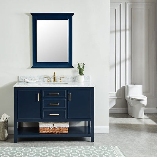 Manhattan 48" Navy Blue Vanity Combo with Authentic Italian Carrara Marble Top Horizon Tile