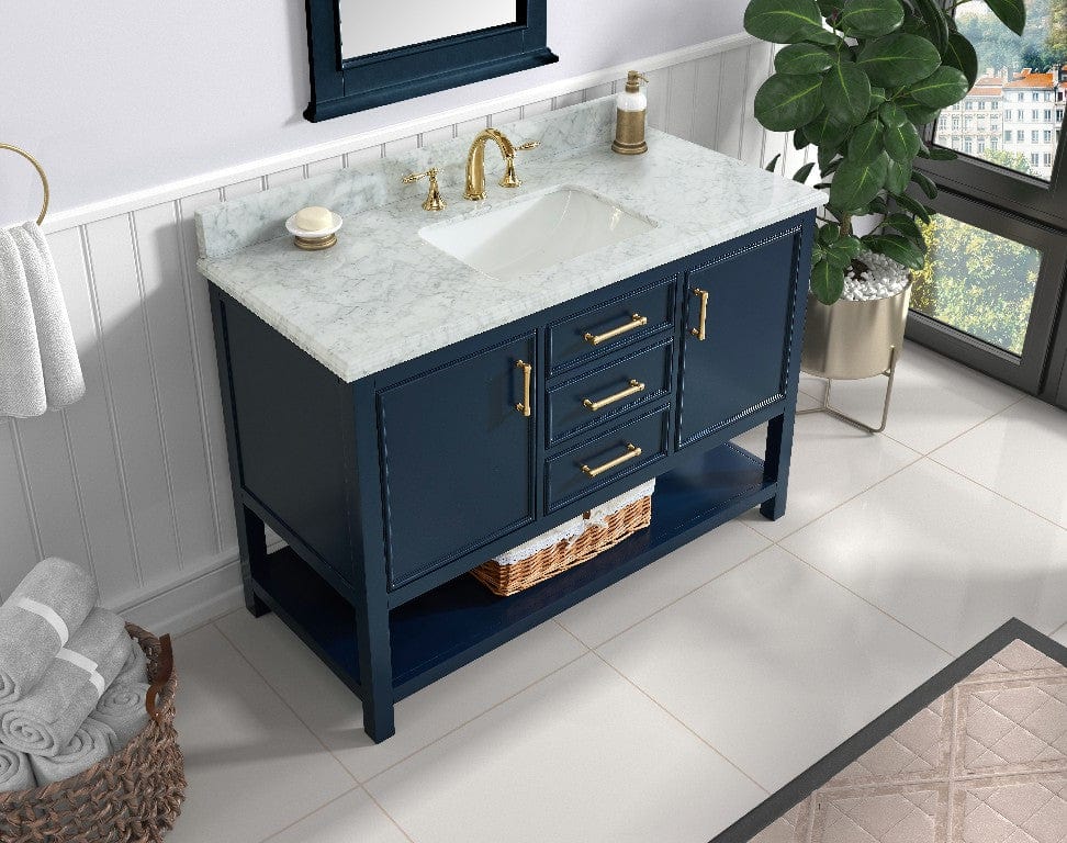 Manhattan 48" Navy Blue Vanity Combo with Authentic Italian Carrara Marble Top Horizon Tile