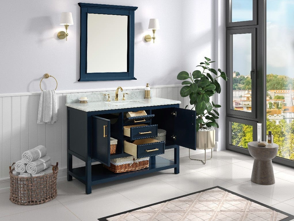Manhattan 48" Navy Blue Vanity Combo with Authentic Italian Carrara Marble Top Horizon Tile