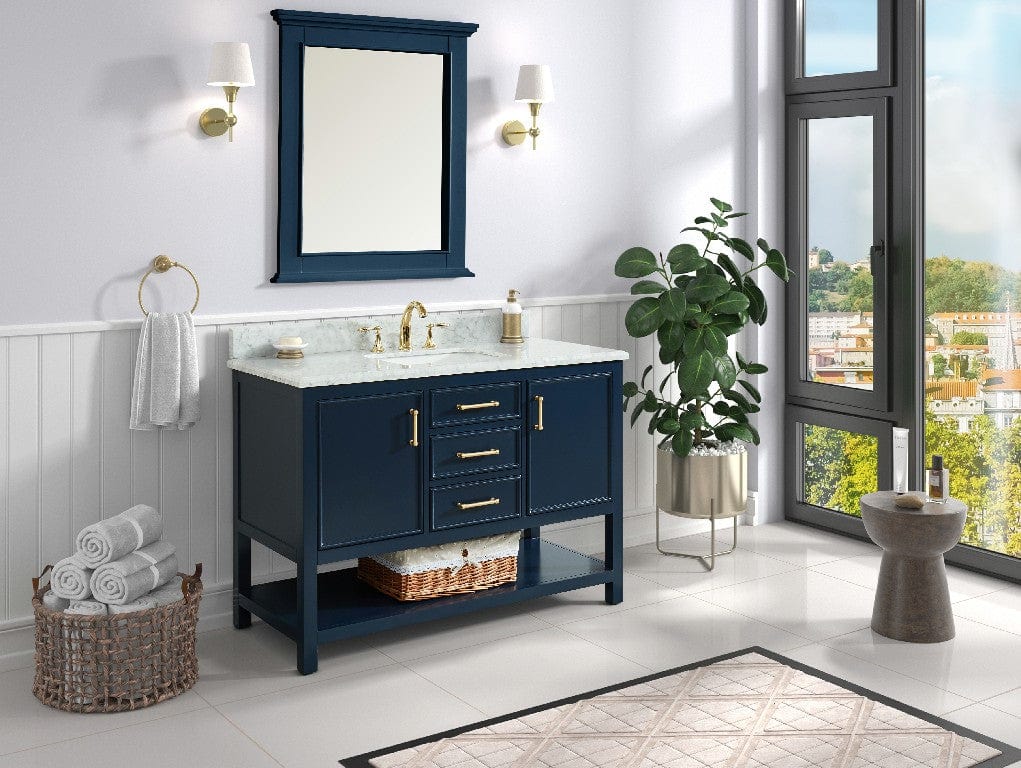 Manhattan 48" Navy Blue Vanity Combo with Authentic Italian Carrara Marble Top Horizon Tile
