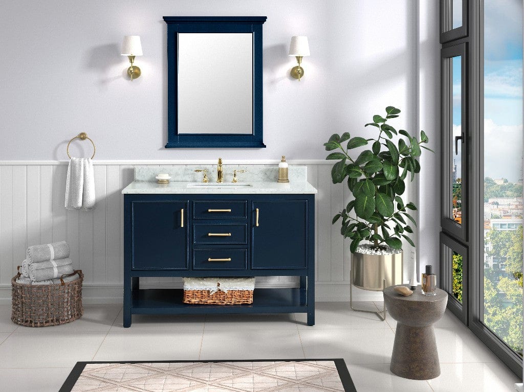 Manhattan 48" Navy Blue Vanity Combo with Authentic Italian Carrara Marble Top Horizon Tile