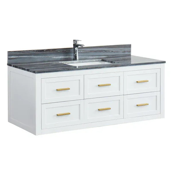 OasisTile Nuvare 48" Dove White Wall Mount Vanity Combo with Palissandro Blue Marble Top Horizon Tile