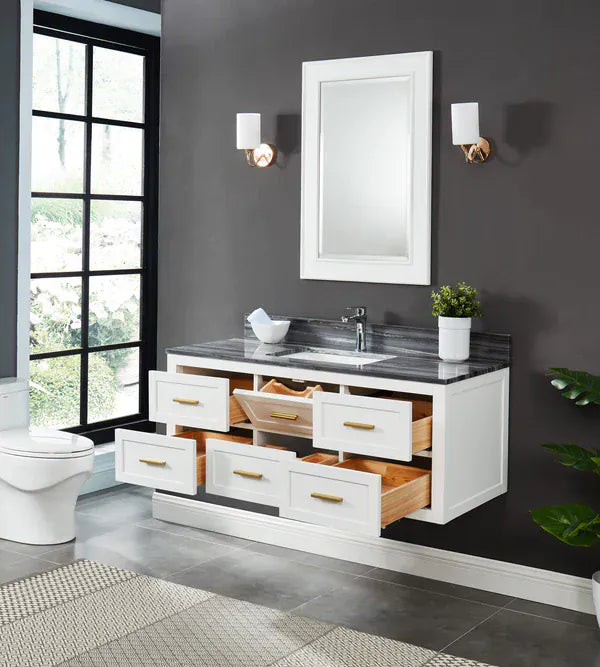 OasisTile Nuvare 48" Dove White Wall Mount Vanity Combo with Palissandro Blue Marble Top Horizon Tile