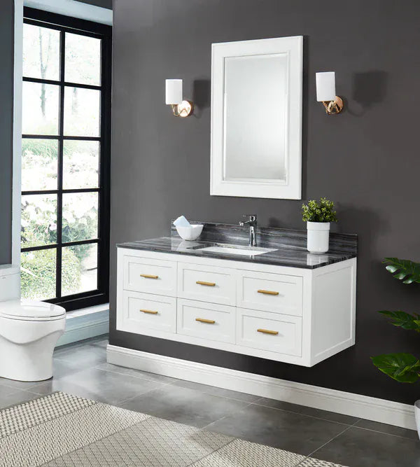 OasisTile Nuvare 48" Dove White Wall Mount Vanity Combo with Palissandro Blue Marble Top Horizon Tile