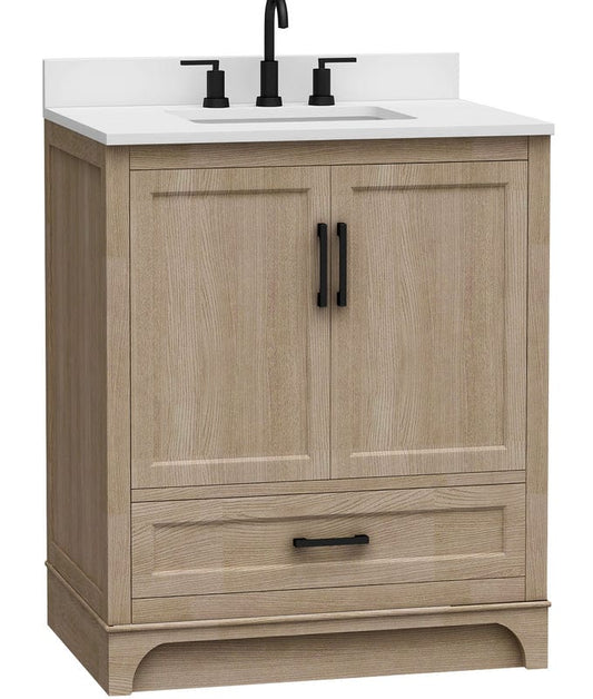 Retford 30" Light Wood Double Sink Bathroom Vanity with Carrara White Engineered Stone Top Horizon Tile