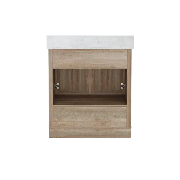 OasisTile Rivora 30" Light Wood Double Sink Bathroom Vanity with Carrara White Engineered Stone Top Horizon Tile