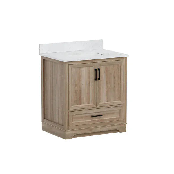 OasisTile Rivora 30" Light Wood Double Sink Bathroom Vanity with Carrara White Engineered Stone Top Horizon Tile