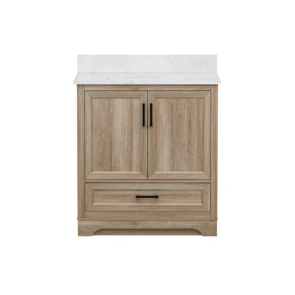 OasisTile Rivora 30" Light Wood Double Sink Bathroom Vanity with Carrara White Engineered Stone Top Horizon Tile