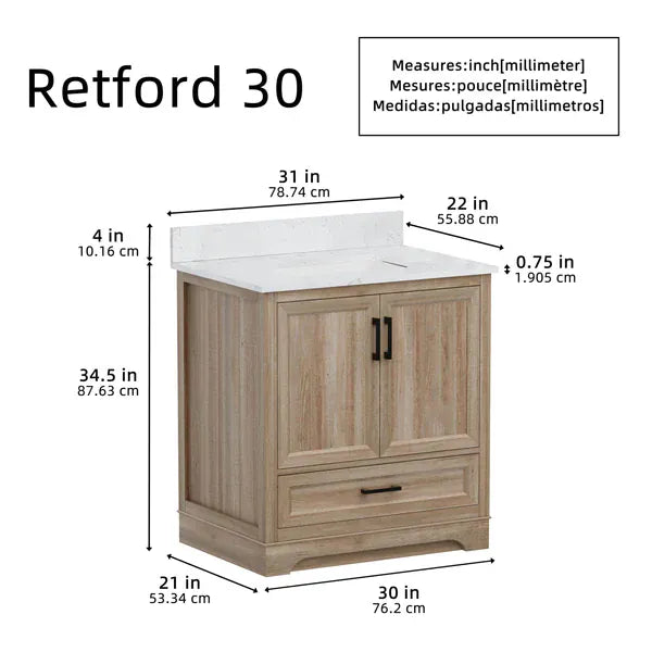 OasisTile Rivora 30" Light Wood Double Sink Bathroom Vanity with Carrara White Engineered Stone Top Horizon Tile