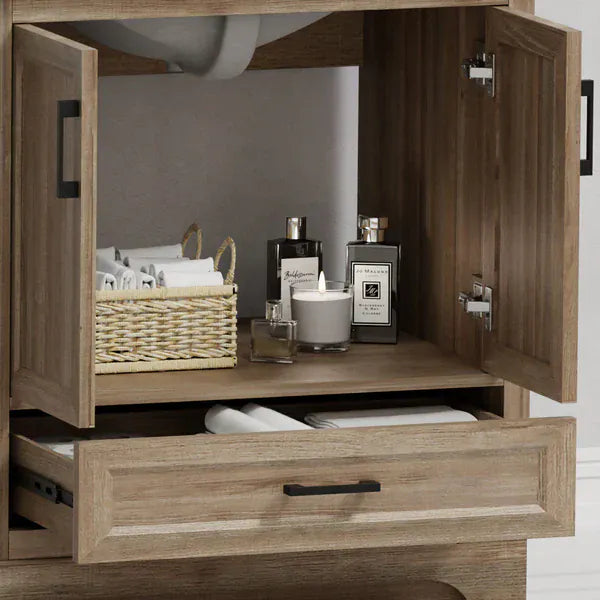 OasisTile Rivora 30" Light Wood Double Sink Bathroom Vanity with Carrara White Engineered Stone Top Horizon Tile