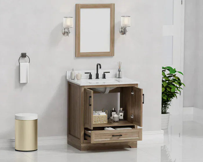 OasisTile Rivora 30" Light Wood Double Sink Bathroom Vanity with Carrara White Engineered Stone Top Horizon Tile