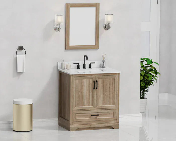 OasisTile Rivora 30" Light Wood Double Sink Bathroom Vanity with Carrara White Engineered Stone Top Horizon Tile
