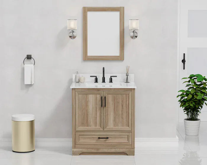 OasisTile Rivora 30" Light Wood Double Sink Bathroom Vanity with Carrara White Engineered Stone Top Horizon Tile