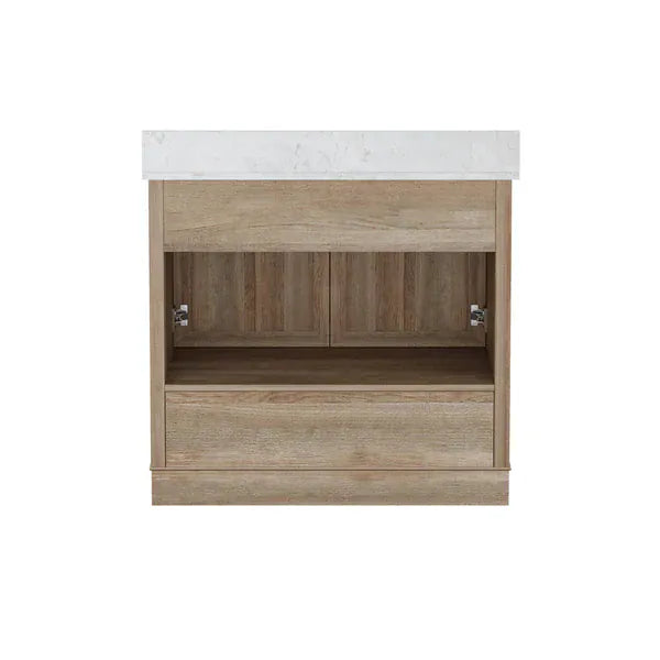 OasisTile Rivora 36" Light Wood Double Sink Bathroom Vanity with Carrara White Engineered Stone Top Horizon Tile