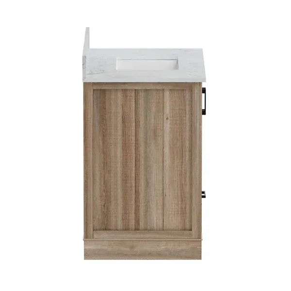 OasisTile Rivora 36" Light Wood Double Sink Bathroom Vanity with Carrara White Engineered Stone Top Horizon Tile