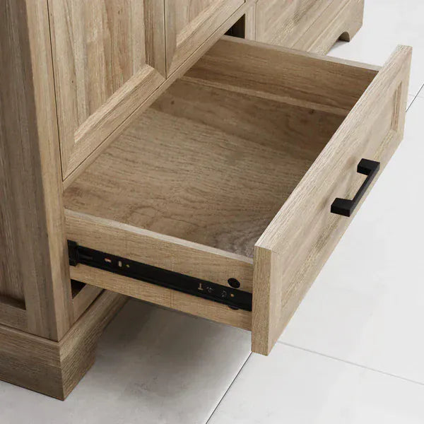 OasisTile Rivora 36" Light Wood Double Sink Bathroom Vanity with Carrara White Engineered Stone Top Horizon Tile