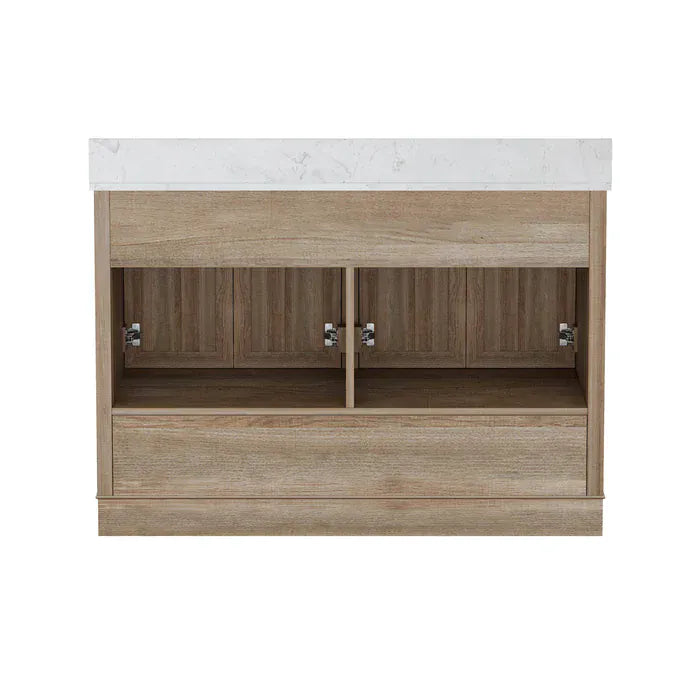 OasisTile Rivora 48" Light Wood Double Sink Bathroom Vanity with Carrara White Engineered Stone Top Horizon Tile