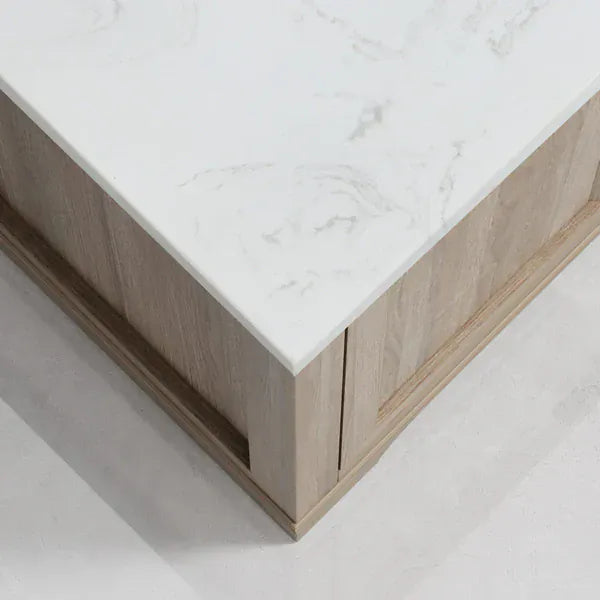 OasisTile Rivora 48" Light Wood Double Sink Bathroom Vanity with Carrara White Engineered Stone Top Horizon Tile