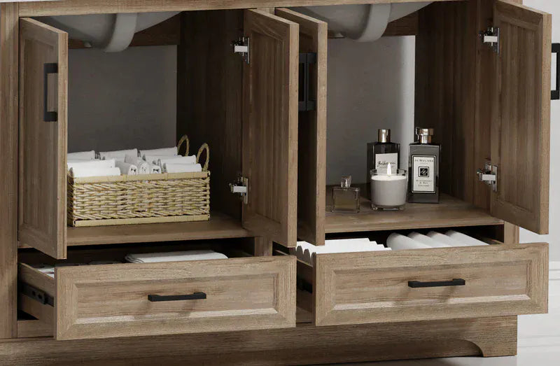 OasisTile Rivora 48" Light Wood Double Sink Bathroom Vanity with Carrara White Engineered Stone Top Horizon Tile