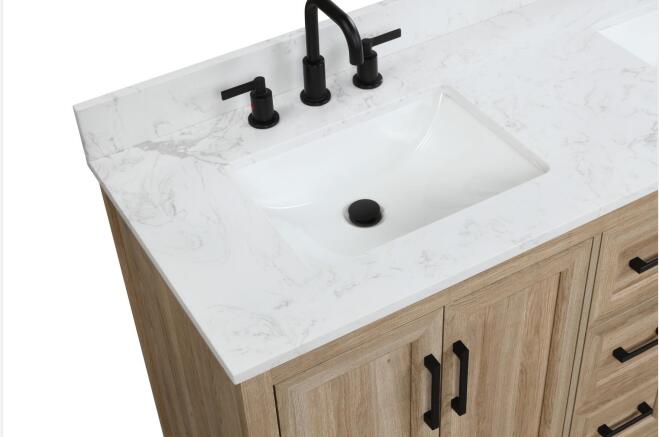 Retford 60" Light Wood Double Sink Bathroom Vanity with Carrara White Engineered Stone Top Horizon Tile